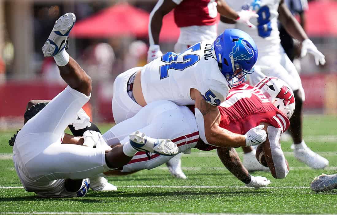 Football player making a tackle