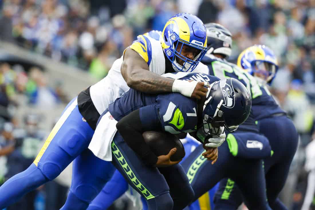 Rams Player Tackling a Seahawk