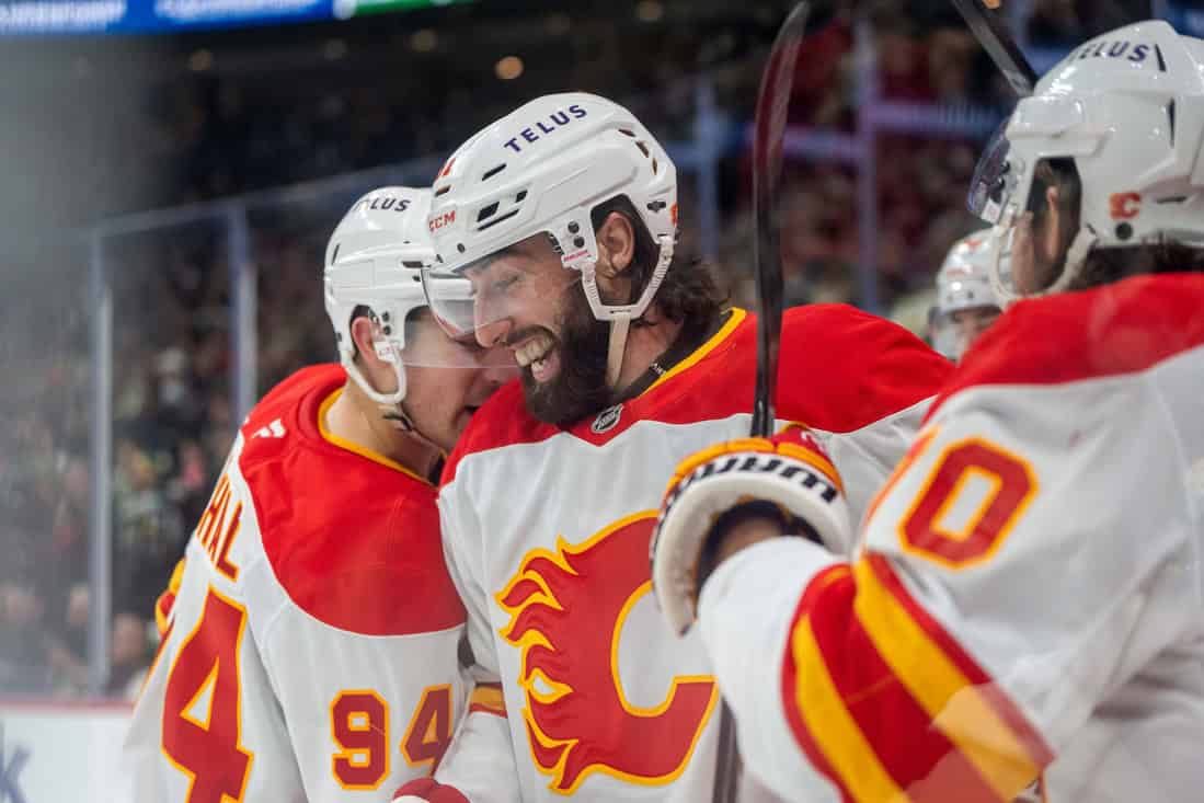 Calgary Flames players celebrating